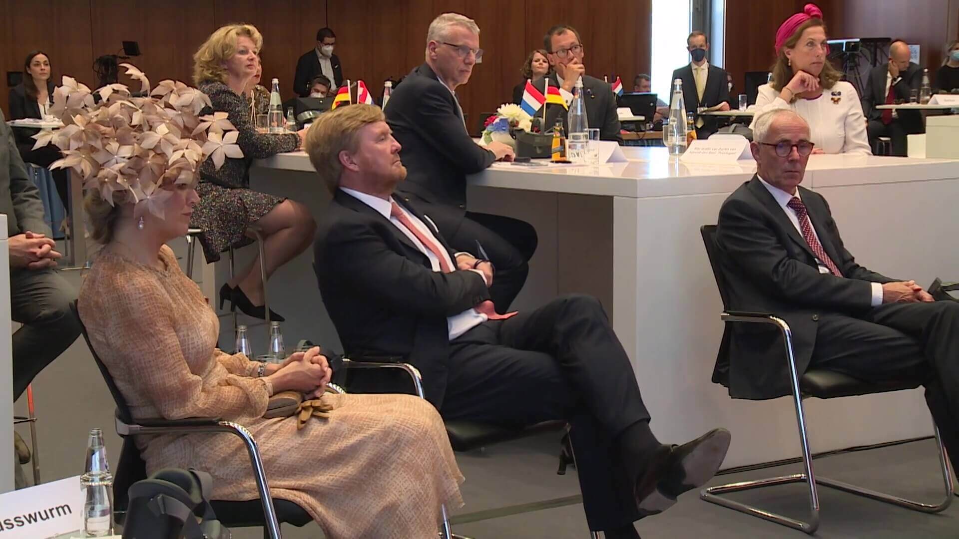 Koning Willem-Alexander en Koningin Máxima bij het Duits-Nederlandse Waterstof-Symposium in Berlijn op 06-07-2021.